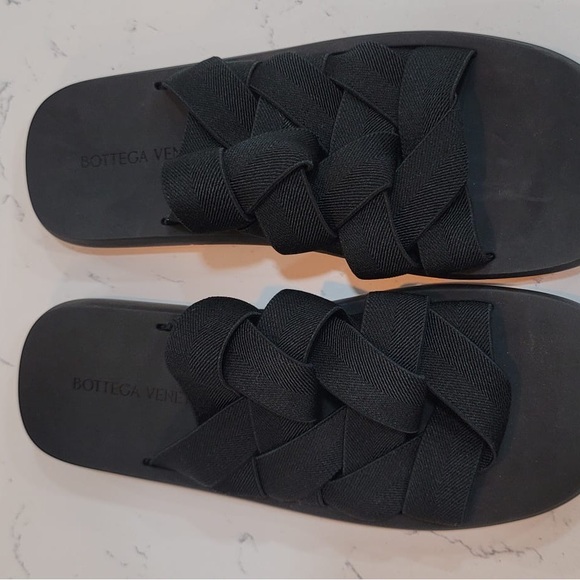 BOTTEGA VENETA PLAT, MULES INTRECCIATO ELASTIC SLIDES BLACK 11 inches main image 4